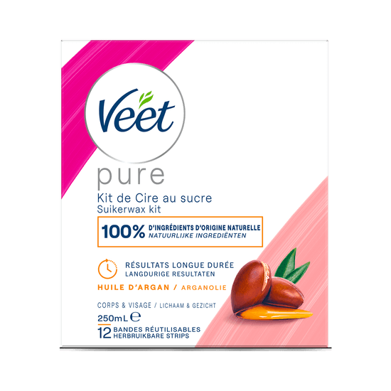 Veet Pure Cire chaude au sucre et huile d’argan – Visage & Corps, 250ml | Veet