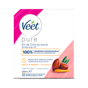Veet Pure Cire chaude au sucre et huile d’argan – Visage & Corps, 250ml | Veet
