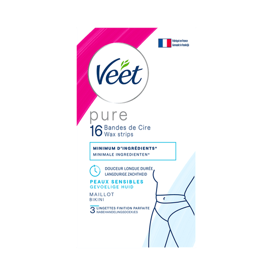 Veet Pure - Bandes de cire froide pour peaux sensibles – Maillot, x16 | Veet