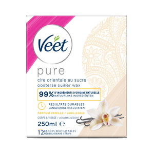 Veet Pure Cire chaude orientale au sucre parfum vanille – Visage & Corps, 250ml | Veet