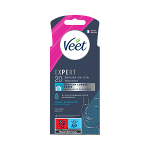 Veet Expert Bandes de cire froide pour peaux sensibles – Visage, x20 | Veet