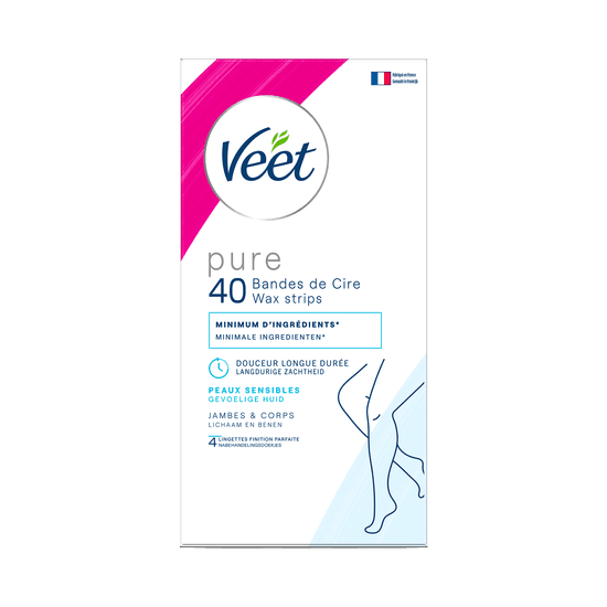 Veet Pure Bandes de cire froide pour peaux sensibles - Jambes & Corps, x40 | Veet
