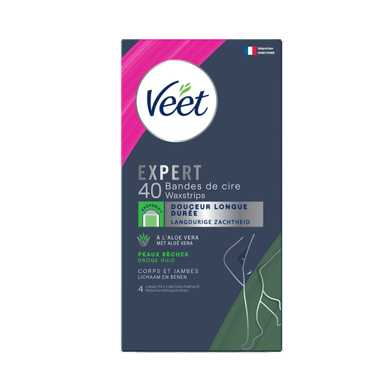 Veet Expert Bandes de cire froide pour peaux sèches - Jambes & Corps, x40 | Veet