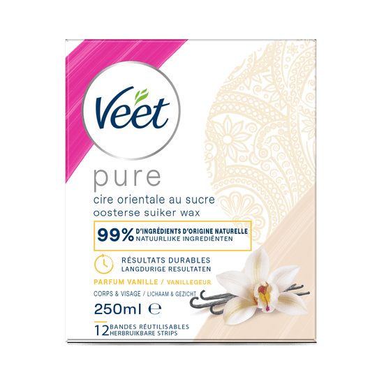 Veet Pure Cire chaude orientale au sucre parfum vanille – Visage & Corps, 250ml | Veet